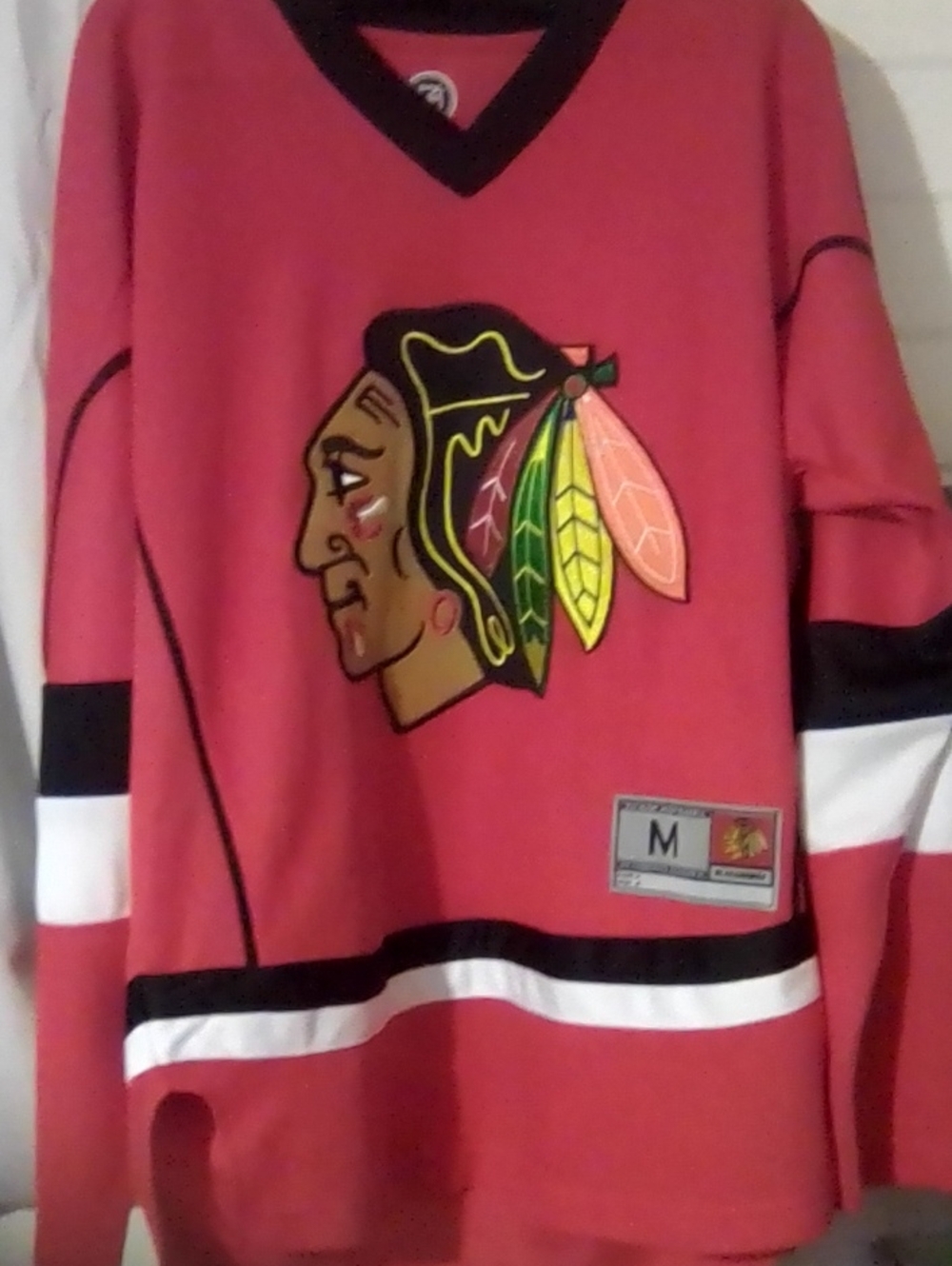 NHL Red V-Neck Hockey Pullover Sweater with Feather Crest